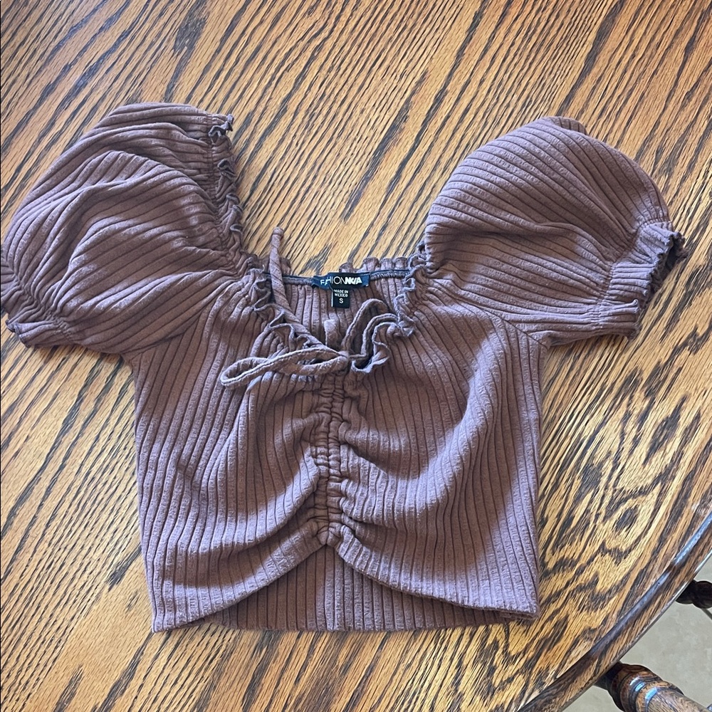 Fashion Nova Chocolate Puff Sleeve Blouse